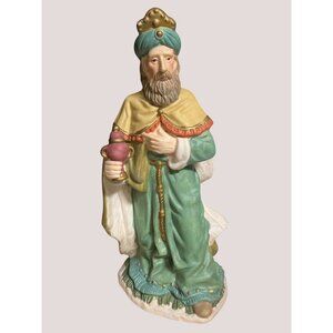 Hand-Painted Ceramic Wise Man Figurine With Bejeweled Turban  Cape